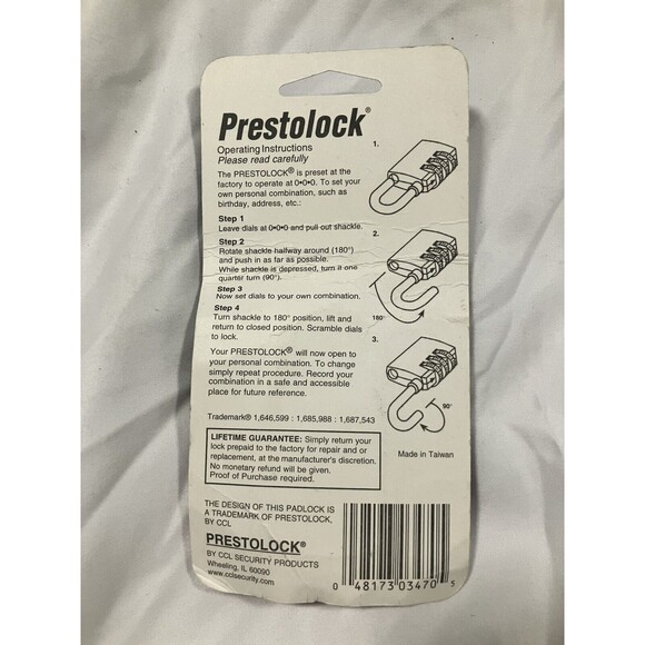 New Prestolock Keyless Padlock Steel Shackle- Silver Color Combination Lock - Picture 2 of 2